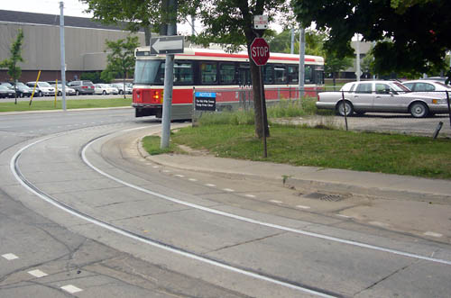 Streetcar turns around street